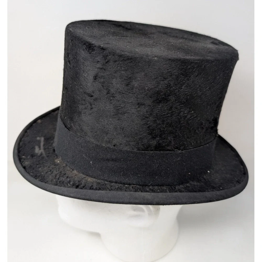 Antique Top Hat Size 7 Beaver Fur Felt Men's 1918 Black Vintage USA Made Worn